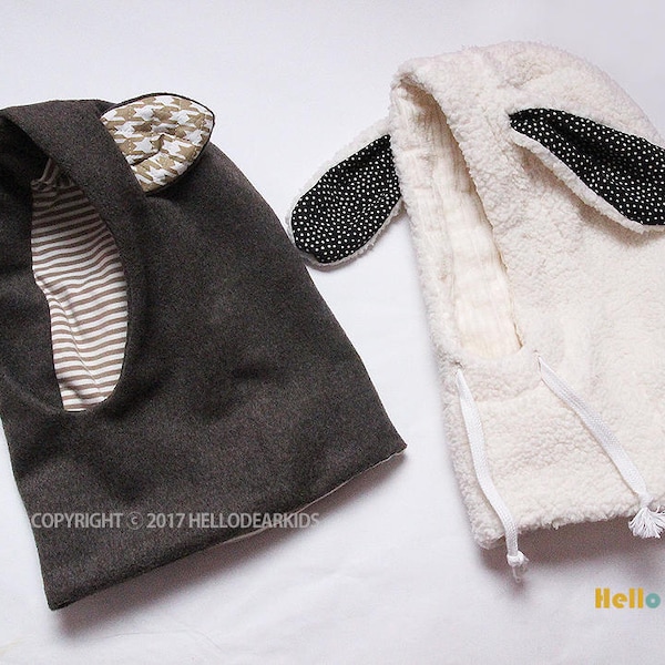 A3 / Patron de couture pour enfants pdf / Bonnet d'hiver avec oreilles de lapin / Oreilles d'ours / Bonnet pour enfant / Bonnet pour bébé / Tailles 6M ~ 7 ans