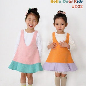 D32/ Kid&#39;s sewing pattern pdf/A0 format included/ Girl&#39;s dress / Little Girl dress / V-neck Dress with flare hem / sizes 12M to 6Years