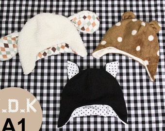 Kid's hat/ Baby hat pattern beanie / 3 in 1/ bear hat / cat hat / lamb hat / halloween costume  / sizes New born - 6T