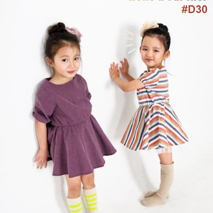 Kid&#39;s sewing pattern pdf/Toddler Kids/ Little Girl dress-2 ways of neckline / Waist banding flare dress / sizes 12M to 6Years