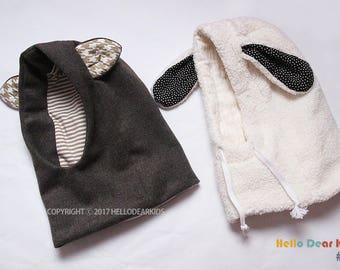 A3/ patrón de costura para niños pdf/ Capucha de bebé de invierno con orejas de conejo / Orejas de oso / Gorro de niño/ Gorro de bebé / tallas 6M-7 años