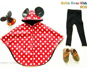 Kid's costume/ Kid's sewing pattern pdf/ kids mickey mouse rain cape/ kids costume/halloween costume /children clothing/18month-8Years