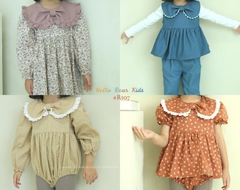 Bundle dress, romper/R107/kids Sewing pattern/PDF sewing pattern/ A4 or letter size and Projector file and A0/Layered Sewing Patterns/3M~12Y