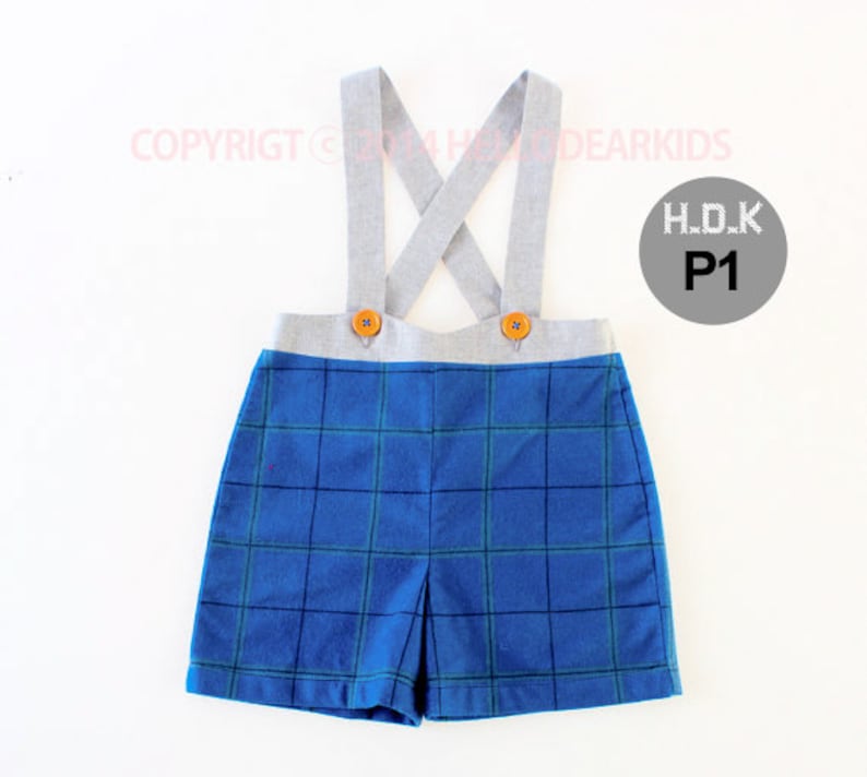 Kid's sewing pattern pdf/Toddler Kid's suspender pants / for Christmas/ overall/ All in one with plaid pattern, sizes 2T to 7 image 3