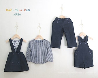 R80/ Sewing pattern / PDF sewing pattern/ Bundle pants, skirt, top and overalls / Kids sewing pattern pattern/ baby sewing patterns /6M~10Y