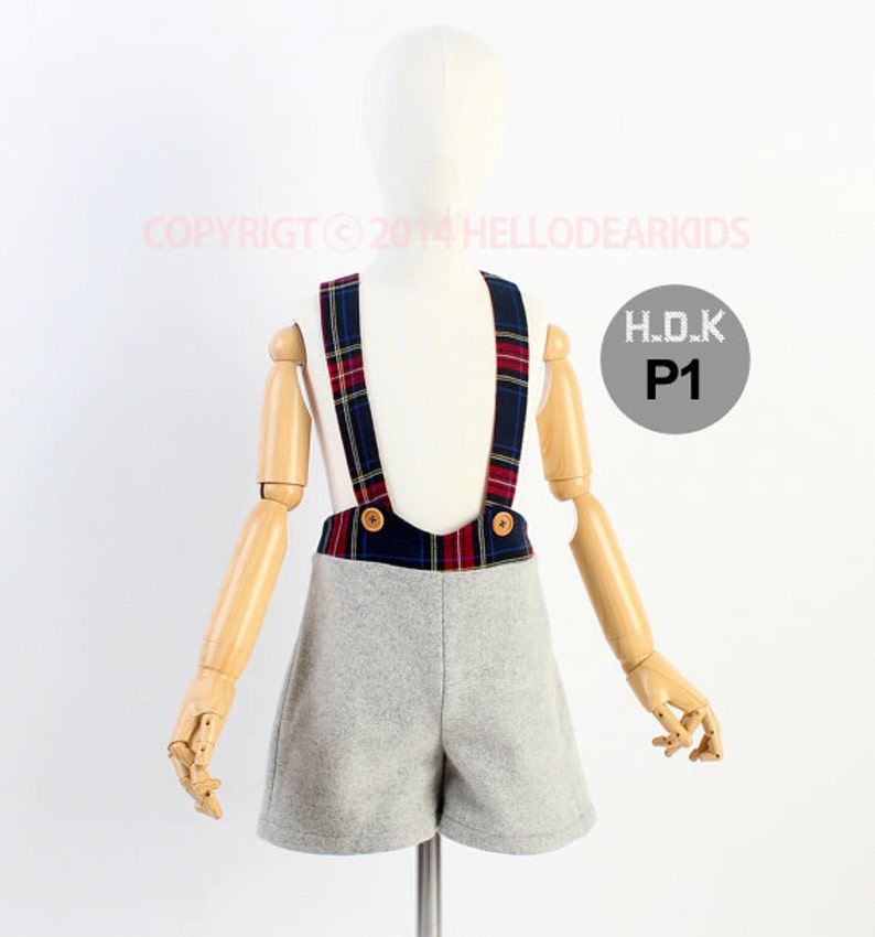 Kid's sewing pattern pdf/Toddler Kid's suspender pants / for Christmas/ overall/ All in one with plaid pattern, sizes 2T to 7 image 5