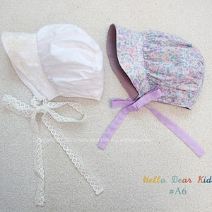 A6/ Baby sewing pattern / kids sewing pattern pdf / Baby bonnet/  kid's bonnet / A0 and A4 or letter size/ sizes 3M~10years