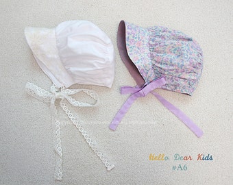 A6/ Baby sewing pattern / kids sewing pattern pdf / Baby bonnet/  kid's bonnet / A0 and A4 or letter size/ sizes 3M~10years