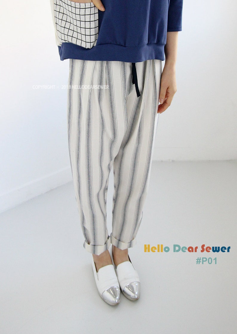 Women's PDF Sewing Pattern pants / String pants / women pants Regular fit sizes XXS-XL P01 image 5