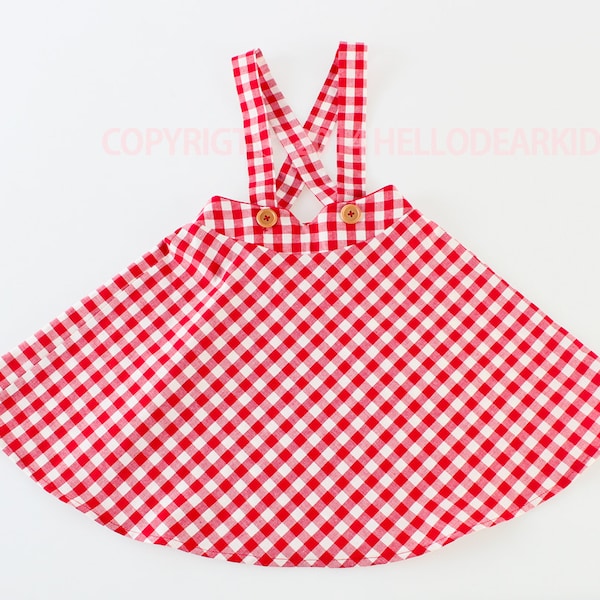 S3/ Girl skirt/ Kid's sewing pattern pdf/Toddler Kid's suspender skirt / overall/ All in one with plaid pattern, sizes 2T to 7Y