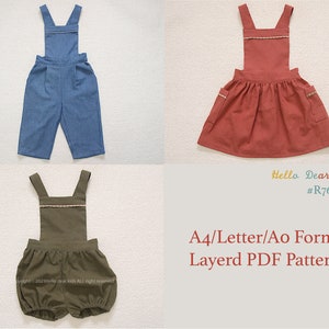 R76/ kids Sewing pattern/PDF sewing pattern/Bundle skirt, pants and romper/ A0 and A4 or letter size/Layered PDF Sewing Patterns/ 3M12Y image 1