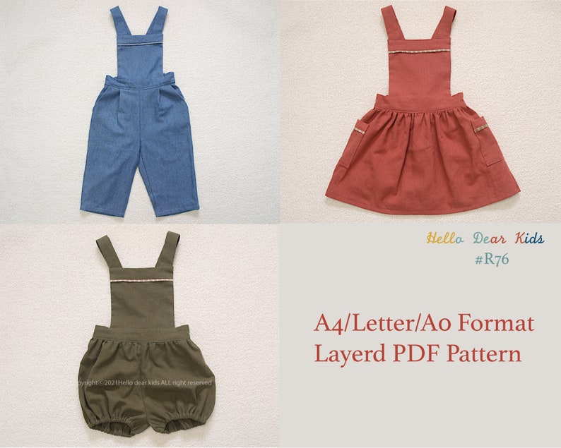 R76/ kids Sewing pattern/PDF sewing pattern/Bundle skirt, pants and romper/ A0 and A4 or letter size/Layered PDF Sewing Patterns/ 3M12Y image 1