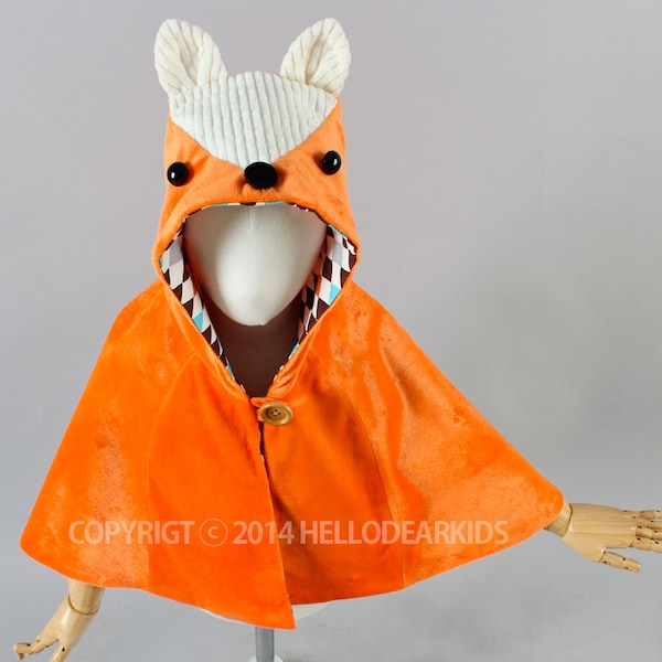 O2/Kid's sewing pattern pdf/ fox cape/ fox manteau/kids costume/halloween costume /children clothing/2T-6Years