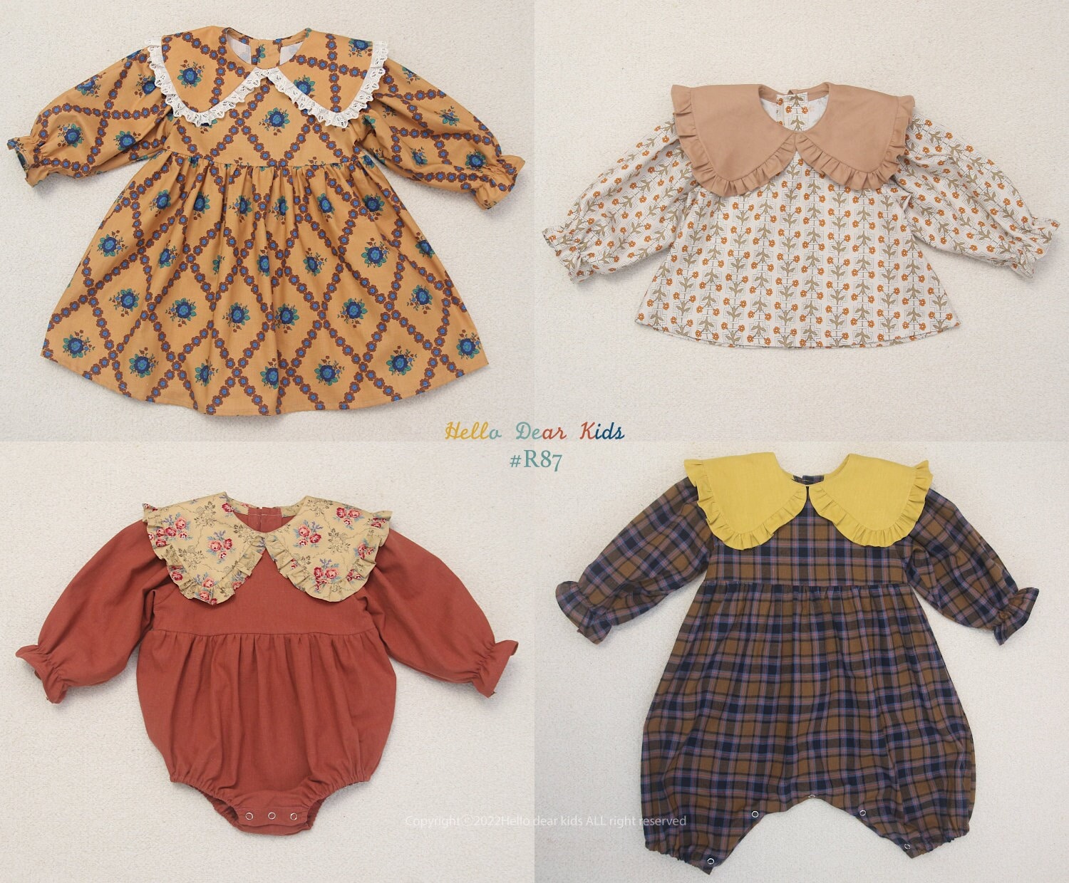 R87/PDF sewing pattern/A4(Letter),A0 format/Layer pattern/4 Bundle dress(Blouse), romper/baby and kids sewing pattern/3M~12Y