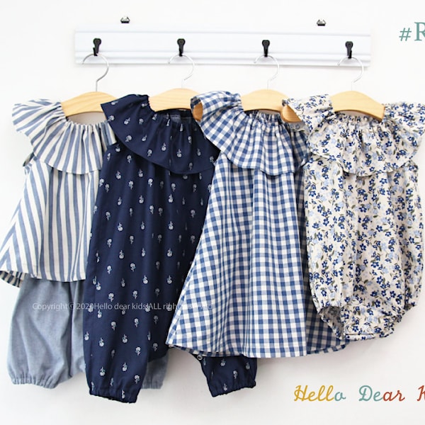 Vestido con volantes en el cuello, mono y pantalones bombachos (4 unidades) / R58 / Patrón de costura / Patrón de costura en PDF / Patrón de costura para niños / Patrón de costura para bebés / Tallas 3 a 12 años