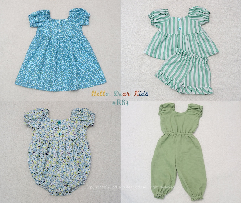 R83/ Sewing pattern/PDF sewing pattern/4 Bundle dress, romper, top and pants/Kids sewing pattern pattern/baby sewing pattern/3M12Y image 2