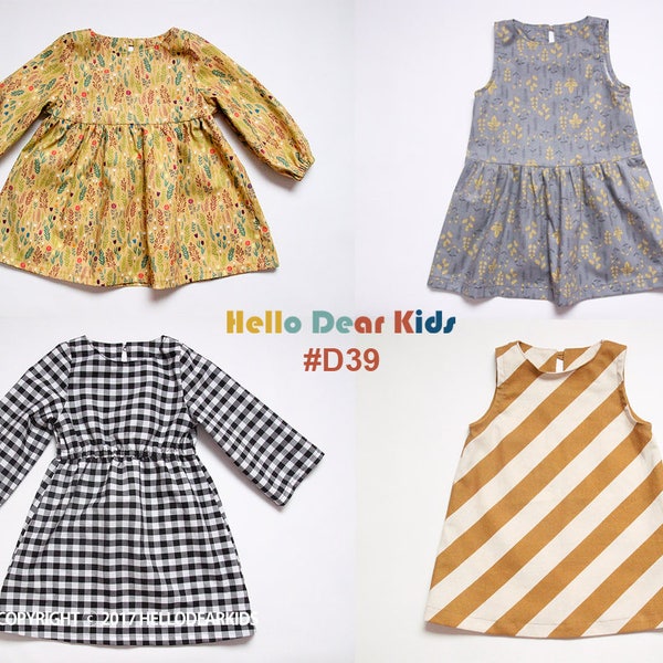 D39 / Kids Sewing pattern /PDF sewing pattern/4 Basic dress - Bundle patterns /baby sewing patterns/Toddler sewing pattern 6M-7years