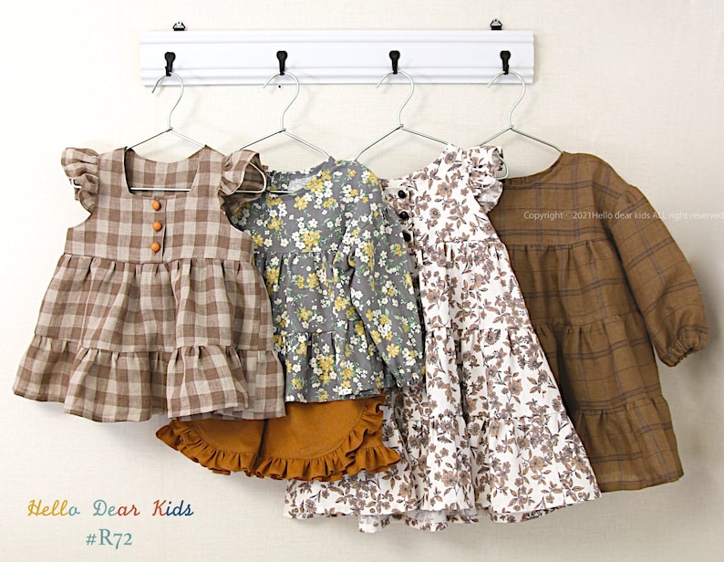 Lot de 4 robes et pantalons à volants / R72 / Patron de couture / Patron de couture PDF / Patron de couture pour enfants / Patron de couture pour bébé / 3 mois ~ 12 ans image 1