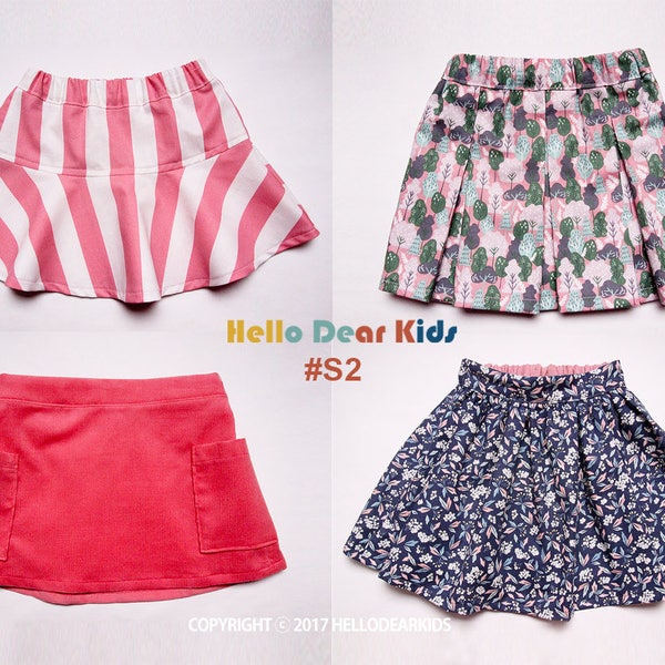 Kids Sewing pattern /PDF sewing pattern/4 Basic skirts - Bundle patterns /baby sewing patterns/Toddler sewing pattern 6M-7years / S2