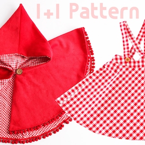 Girl&#39;s dress/ 1+1 Kid&#39;s sewing pattern pdf/ Kid&#39;s suspender skirt and red riding hood /  2 patterns/ , sizes 2T to 7Years.