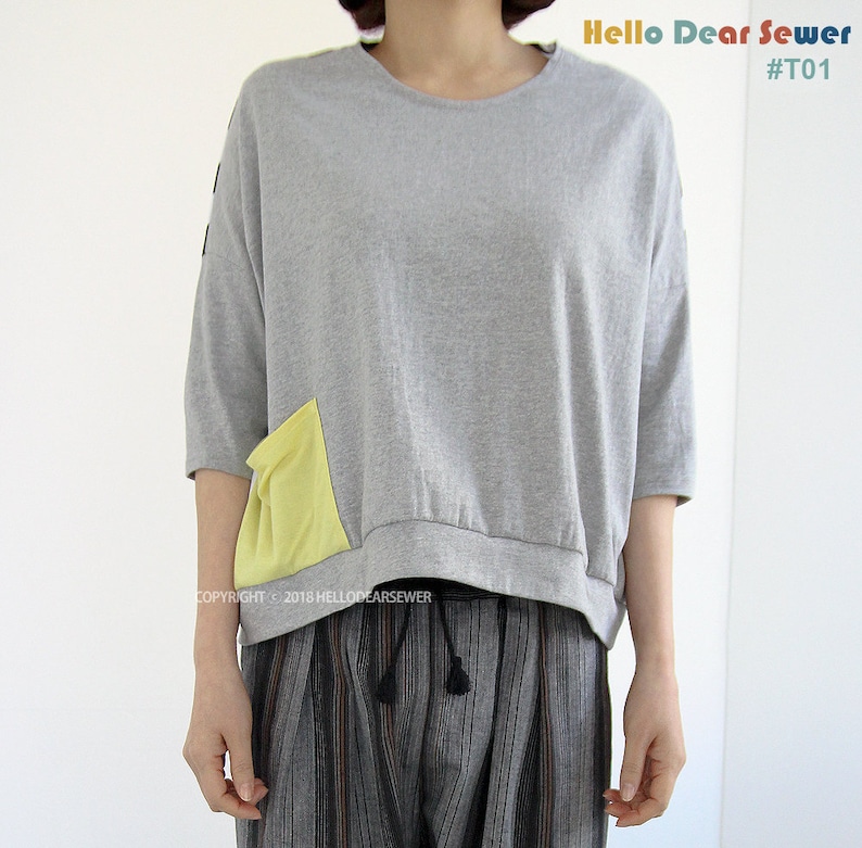 Women's PDF Sewing Pattern Knit / Jersey Top / Pocket Etsy