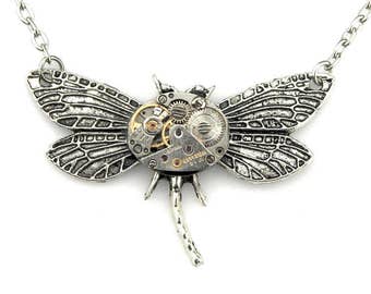 Clockworks Insect Pendant - Steampunk Dragonfly Pendant - mechanical clockwork dragonfly necklace - Steampunk fantasy - Steampunk Gift Idea