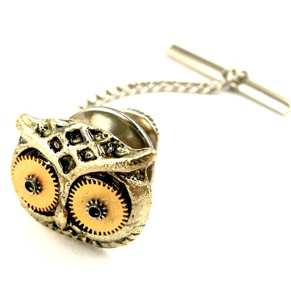 Owl Head Lapel Pin - clockwork Owl Tie Tack - Watch Parts Edwardian Tie tack - Steampunk Gift Idea