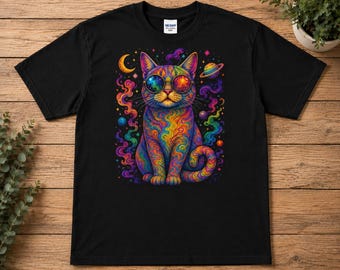 Psychedelic Cat T-Shirt or Hoodie, Trippy Cat T-Shirt, Colorful Cosmic Cat Tee, Groovy Cat Lover Gift, Space Cat Graphic Shirt