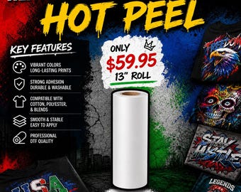 13" x 328ft Hot Peel DTF Film Roll, 33cm x 100m PET Heat Transfer Film, Direct to Film Printer Supply, DTF Printing Film