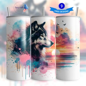 Wolf Tumbler Wrap Sublimation Design, 20oz Skinny Tumbler, Wolf Art Instant Download, Seamless PNG, Sublimation Tumbler Wrap