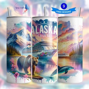 Alaska Cruise Tumbler Wrap 20 oz Sublimation Design, 20oz Skinny Tumbler Digital Download PNG, Alaskan Cruise Design