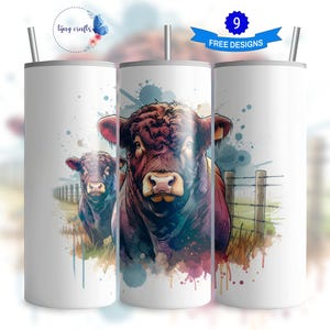 Watercolor Cow Tumbler Wrap, 20oz Skinny Tumbler Design, Cow Sublimation PNG, Farm Animal Tumbler Art, Cow Print Tumbler Wrap