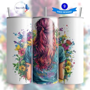Diseño de envoltura para vaso delgado de 20 oz con tecnología de ADHD Awareness, PNG neurodivergente, diseño de sublimación, descarga digital SOLAMENTE