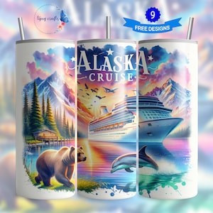 Alaska Cruise Tumbler Wrap 20 oz Sublimation Design, 20oz Skinny Tumbler Digital Download PNG, Alaskan Cruise Design