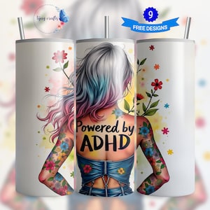 Diseño de envoltura para vaso delgado de 20 oz con tecnología de ADHD Awareness, PNG neurodivergente, diseño de sublimación, descarga digital SOLAMENTE