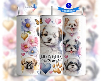 Dog Lover Tumbler Wrap 20oz, Cute Puppy Sublimation Design, 20oz Skinny Tumbler Wrap, Instant Download, Dog Themed Tumbler PNG