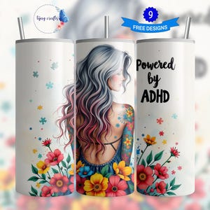 Diseño de envoltura para vaso delgado de 20 oz con tecnología de ADHD Awareness, PNG neurodivergente, diseño de sublimación, descarga digital SOLAMENTE