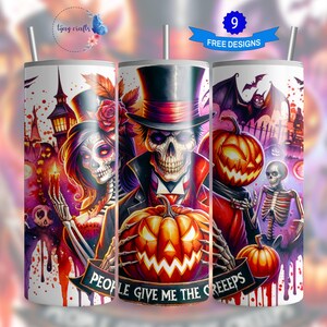 Halloween Skeleton Couple Tumbler Wrap, 20oz Skinny Tumbler Sublimation, Spooky Skeletons Design, Instant Download PNG