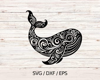 Whimsical Whale svg, Intricate Whale Art File, Nautical Whale Cut File, Ocean Theme svg, Marine Life Whale Clipart, Zentangle Whale Design