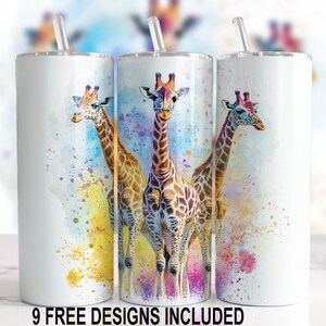 Giraffe tumbler wrap seamless PNG 20oz skinny tumbler sublimation design colorful animal print tumbler wrap giraffe art
