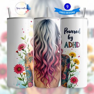 Diseño de envoltura para vaso delgado de 20 oz con tecnología de ADHD Awareness, PNG neurodivergente, diseño de sublimación, descarga digital SOLAMENTE