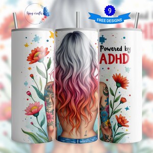 Diseño de envoltura para vaso delgado de 20 oz con tecnología de ADHD Awareness, PNG neurodivergente, diseño de sublimación, descarga digital SOLAMENTE