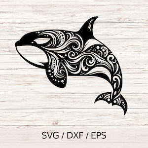 Tribal Orca svg, Killer Whale Design, Sea Life Clipart, Ocean Animal Printable, Marine Mammal Cutting File, Instant Download Art