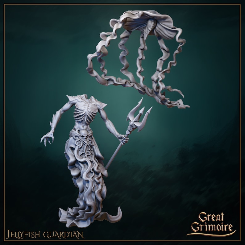 Exquisite 3D Printed jellyfish Guardian Resin DND Minifigure Underwater ...