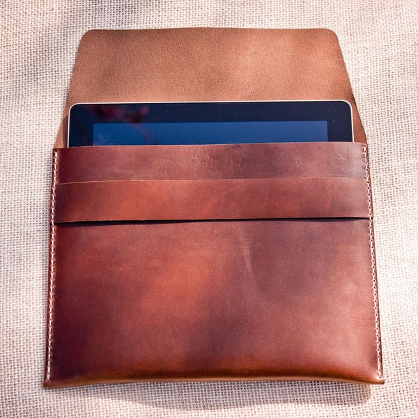 Leather iPad case - Handstitched Brown Horween Leather