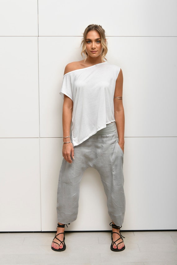 LINEN DROP CROTCH Pant With Fold Over 