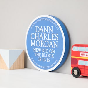Personalisierte neue Baby Heritage blau Plaque | Neue Baby-Geschenk | Neues Kind auf dem Block | Kinderzimmer Dekor | Neue Baby Andenken | Familie Geschenk