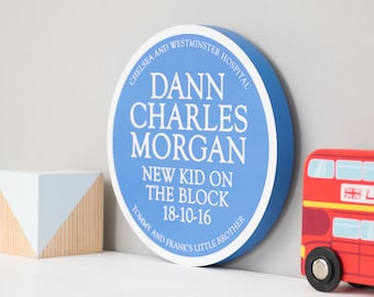 Personalised New Baby Heritage Blue Plaque | New Baby Gift | New Kid On The Block | Nursery Decor | New Baby Keepsake | Family Gift