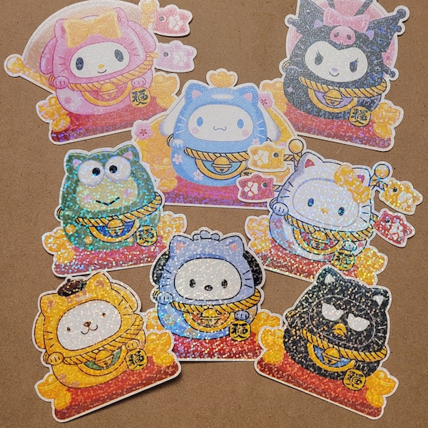 Kawaii cute holographic daruma doll good luck Stickers