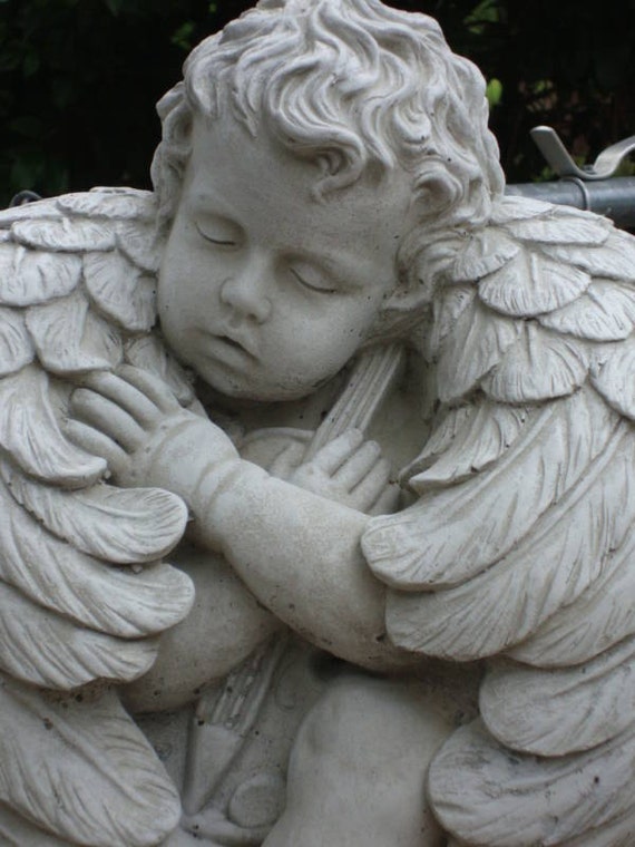 Items similar to Beautiful Angel Cherub Concrete Statue on Stand on Etsy